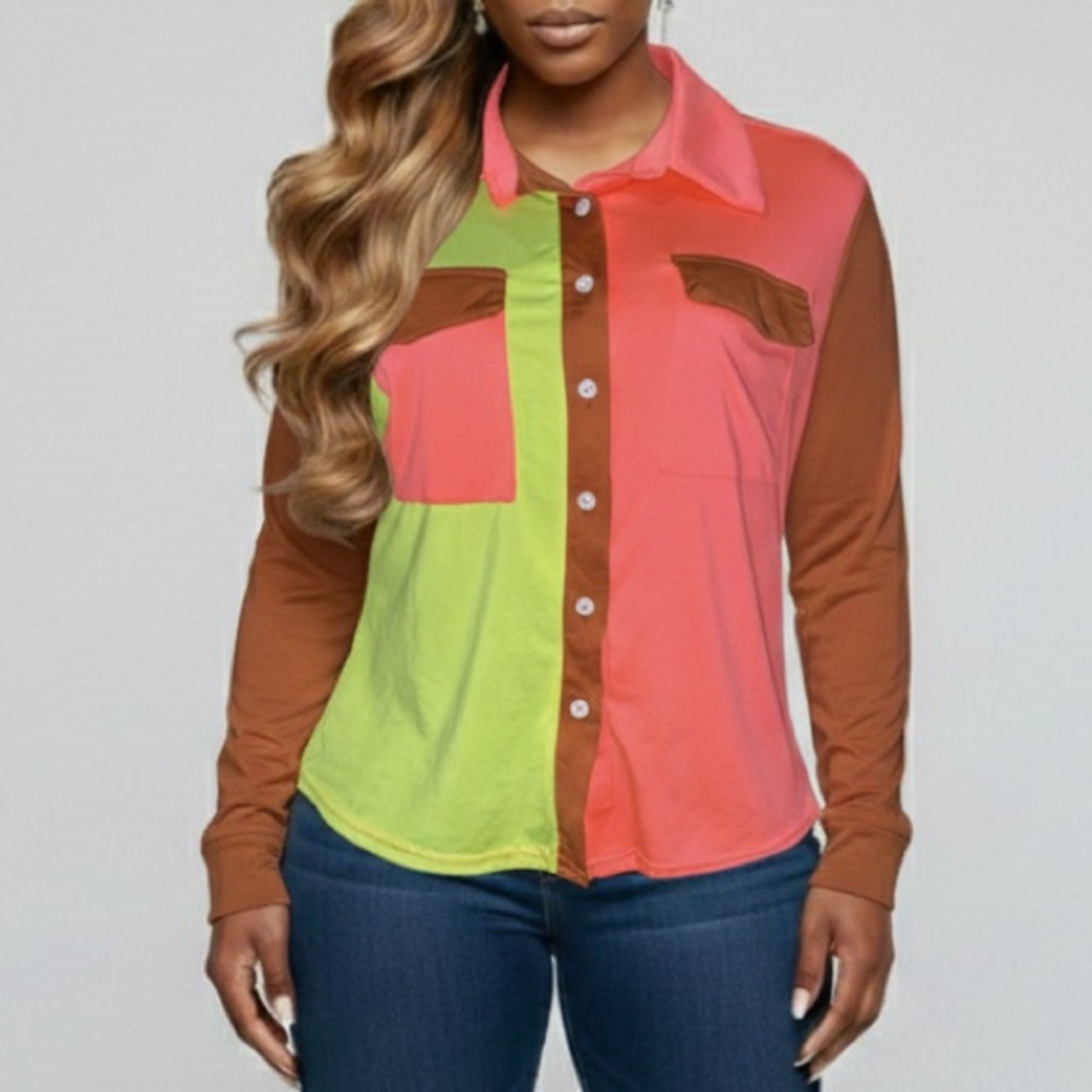 Colorblock Button-Up Shirt
